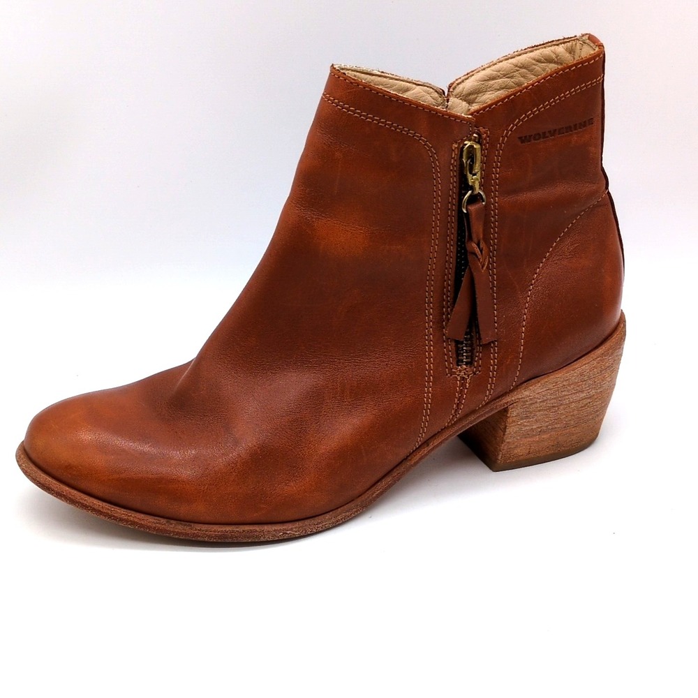 Wolverine Shoes Womens Ella Brown 11 Leather Ankle Boots‎ Dual Zip Chic W40185